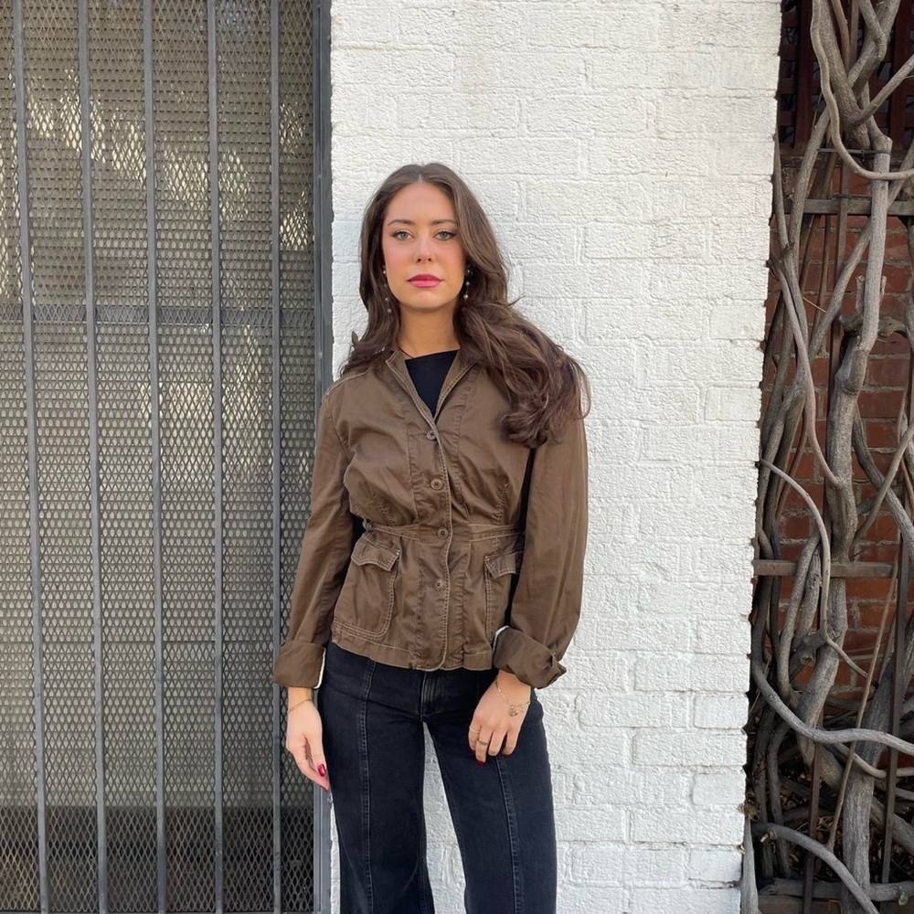 J.crew Brown bohemian retro canvas jacket with adjustable tie back